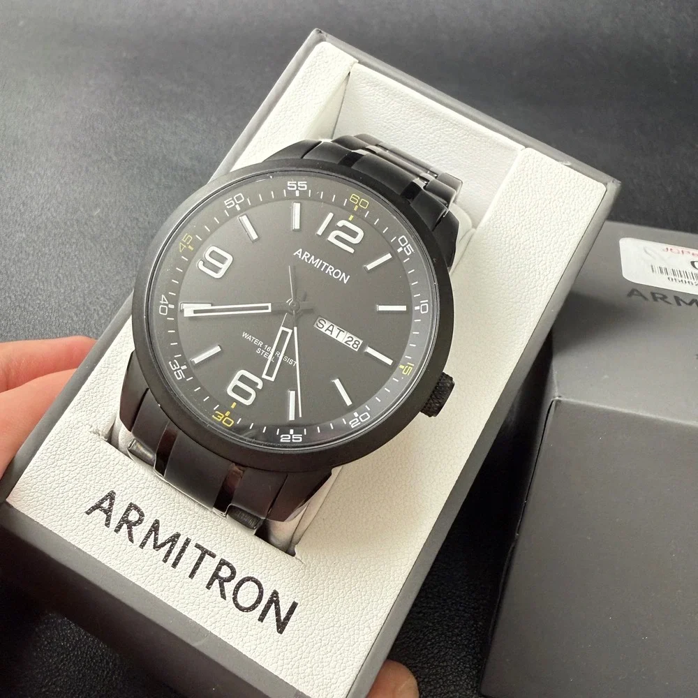 Armitron‎ 20/5490TI Men's Day/Date Black Bracelet Watch MINOR FLAW BACK SEE PH